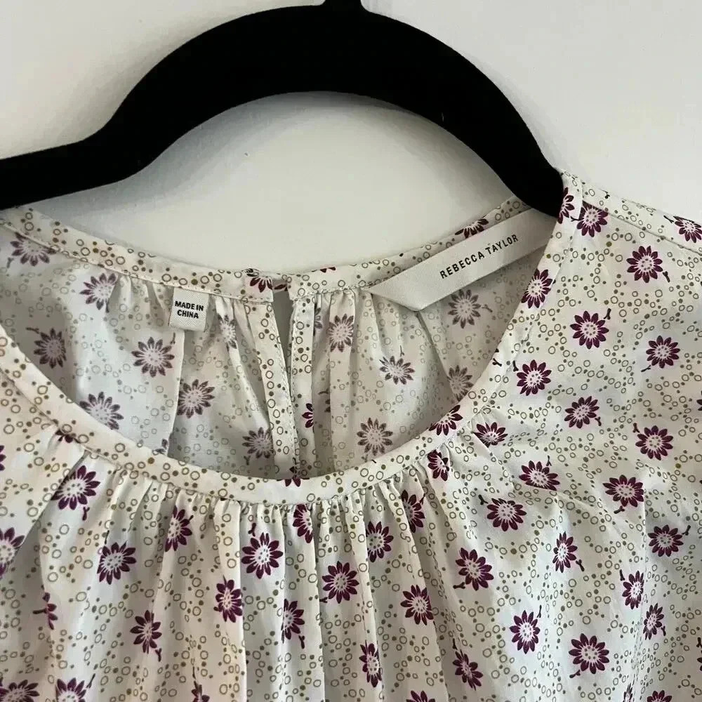 1113 Rebecca Taylor Speckled Fleur Poplin Blouse Size Small - Picture 7 of 10